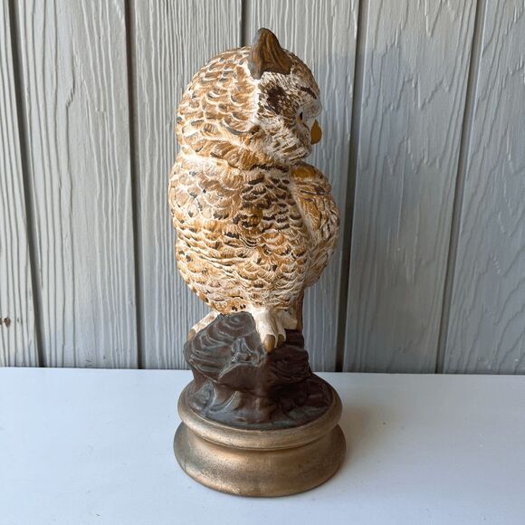 VTG 1973 Hand-Painted Ceramic Owl Sculpture Signed Artist Gold Base Retro Decor - Picture 5 of 9